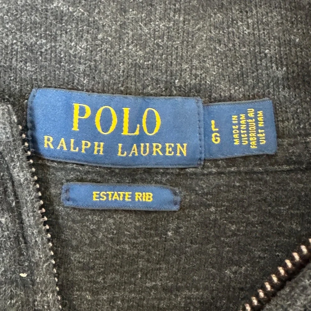 Polo Ralph Lauren Men's Large Estate Rib Q Zip Pullover Heather Gray‎ Flesh Pony